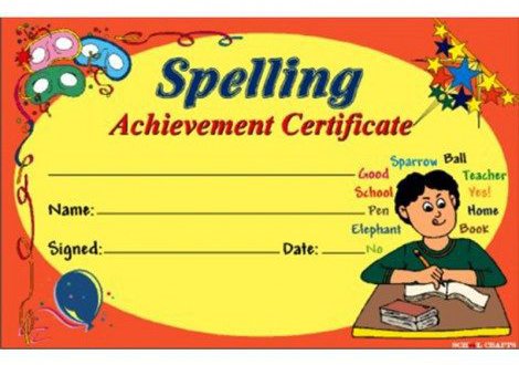 Spelling Achievement Certificate A 003